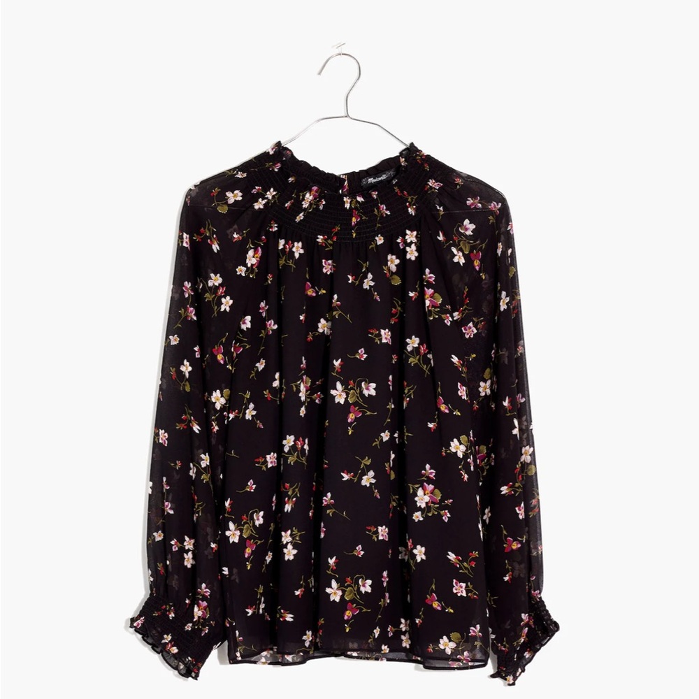 Madewell Smocked Mockneck Top in Backyard Blooms xxs